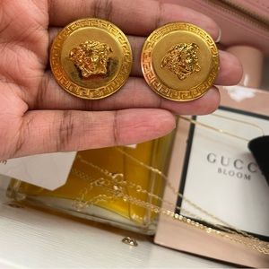 Versace tribute gold tone button earrings